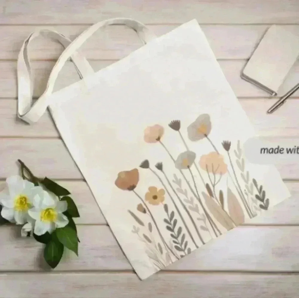 Floral boho 2 recycled canvas tote bag